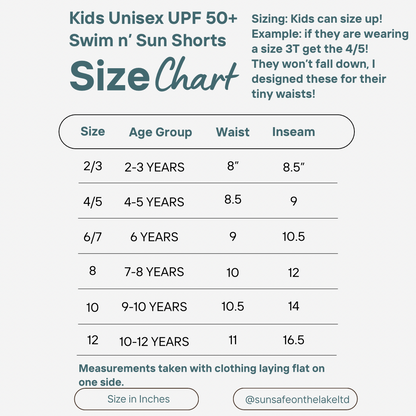 UPF 50+ Kids Unisex Swim n' Sun Shorts