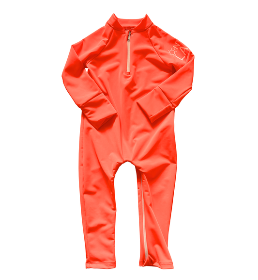 Baby UPF 50+ rashguard body suit in bright orange